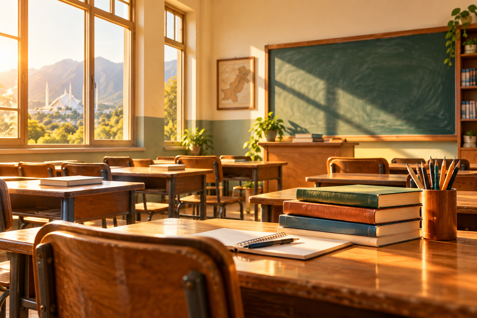 A calm classroom prepared for focused learning